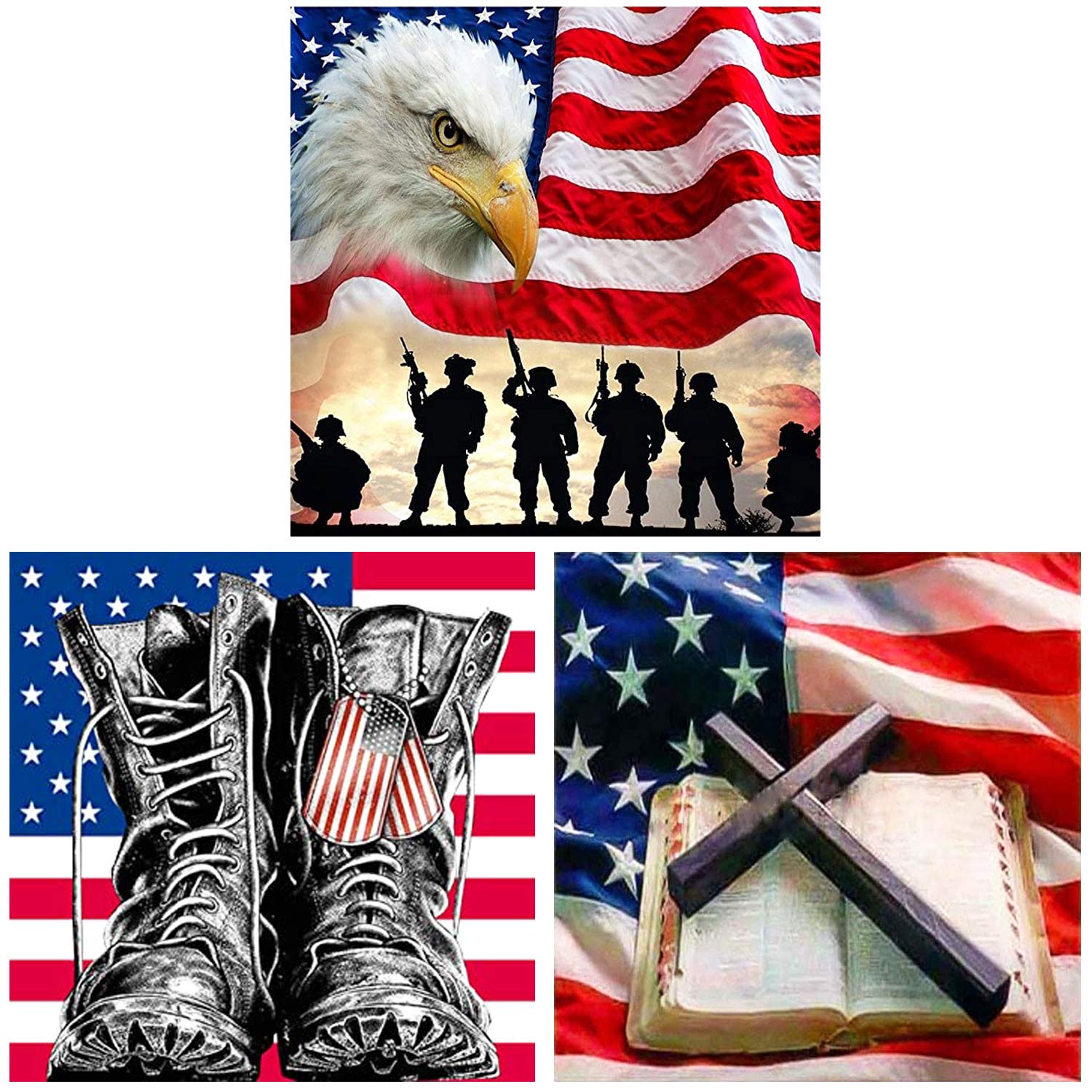 HaiMay 3 Pack DIY 5D Diamond Painting Kits Full Drill Rhinestone Painting Flag Diamond Pictures for Wall Decoration, American Diamond Painting Style (Canvas 12×12 Inch)