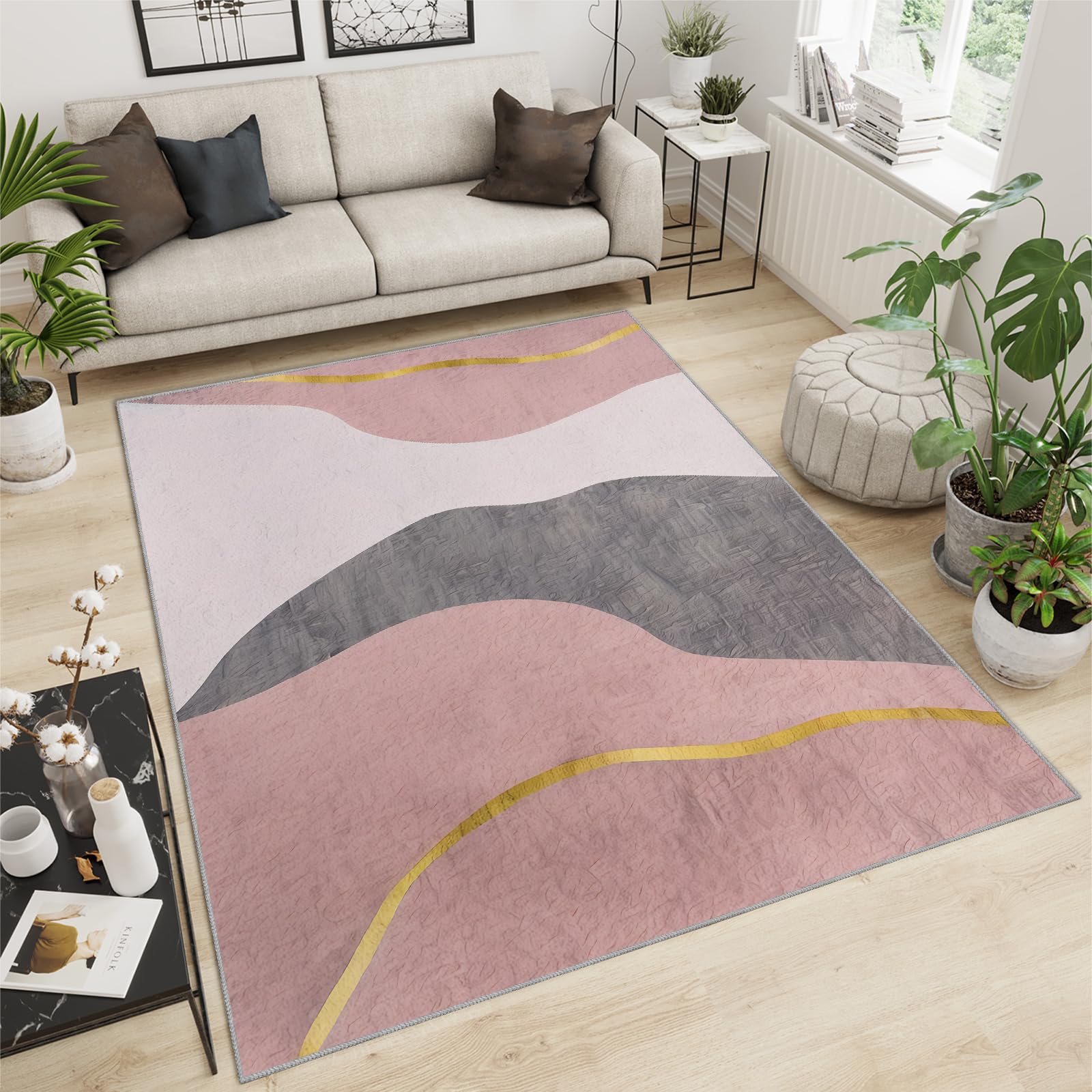 QDJKBL Area Rugs 70 X 140 Cm Medieval European Minimalist Geometry, Curved Lines Gray Gradient Background Rugs for Living Room, Indoor Area Rug Shaggy for Bedroom Living Room