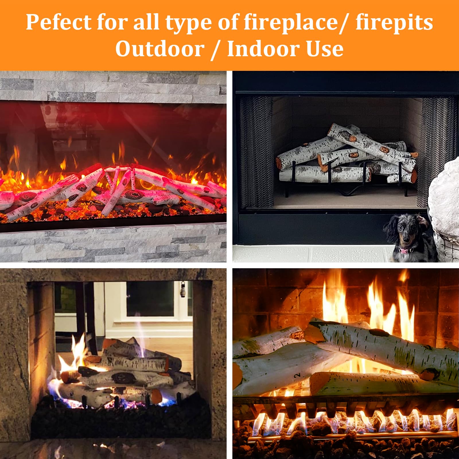 Uniflasy Fake Gas Fireplace Logs, 7pcs Faux Ceramic White Birch Wood Firepit Gas Logs for Firebowl, Vented, Ventless, Electric, Gas Fireplace Inserts, Propane, Natural Gas Indoor or Outdoor Logs Decor