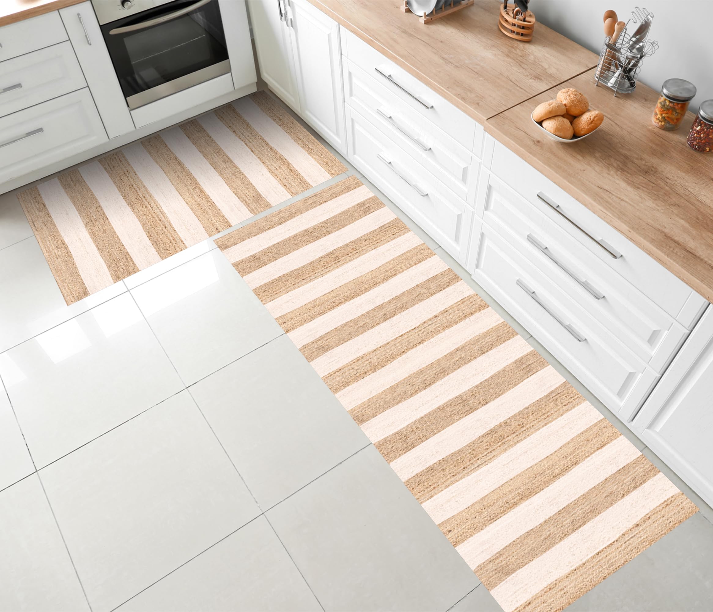 VINILIKO Design | Alfombra Vinílica Rayas Yute 50x100 cm - Antideslizante, Impermeable, Lavable - Varios Tamaños - Alfombra Vinilo Salón, Cocina