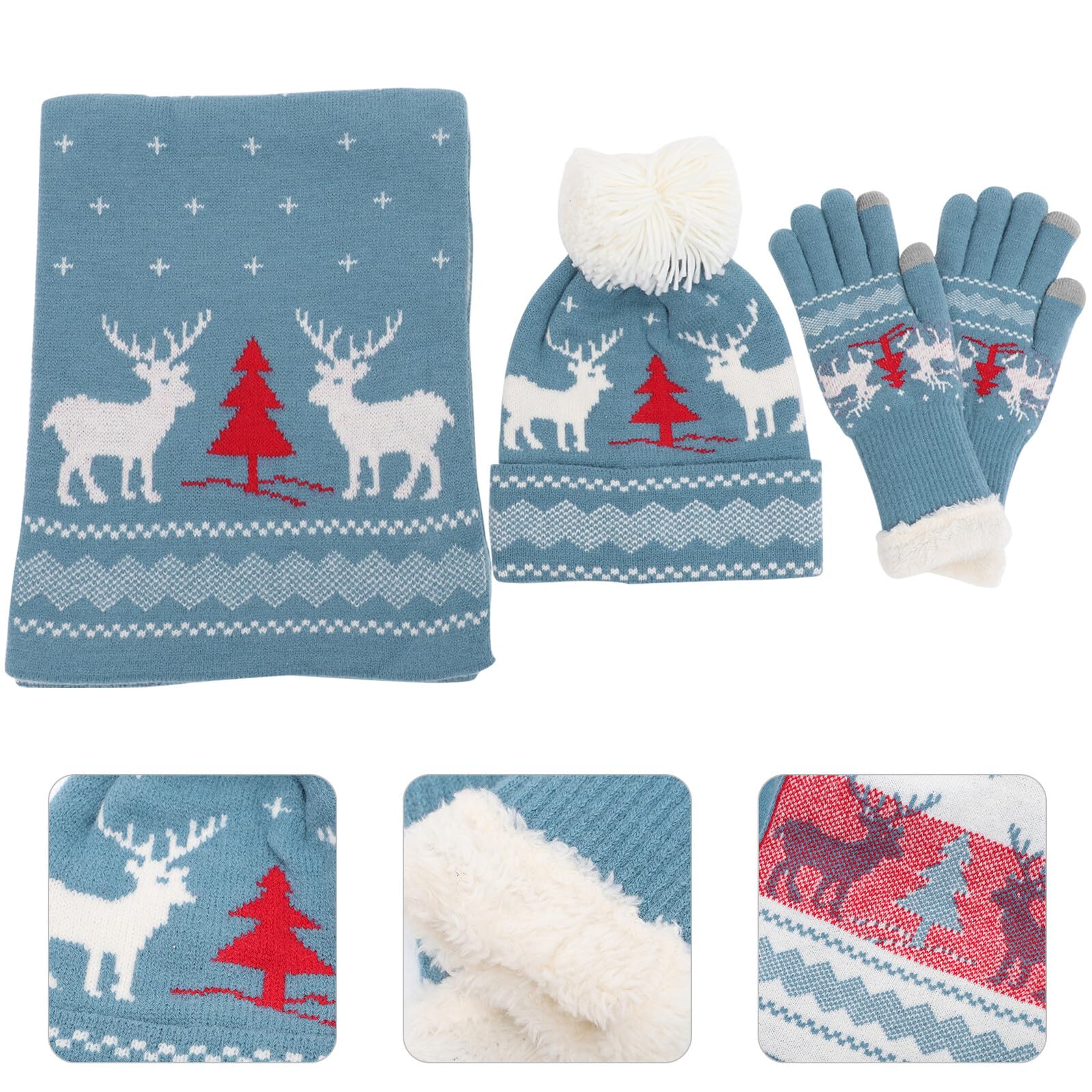 Abaodam Conjunto de Invierno para Mujer Talla Única Gorro Bufanda y Guantes de Punto Navideños en Azul Accesorios de Esquí Cálidos y Cómodos para Actividades al Aire Libre y Uso Diario