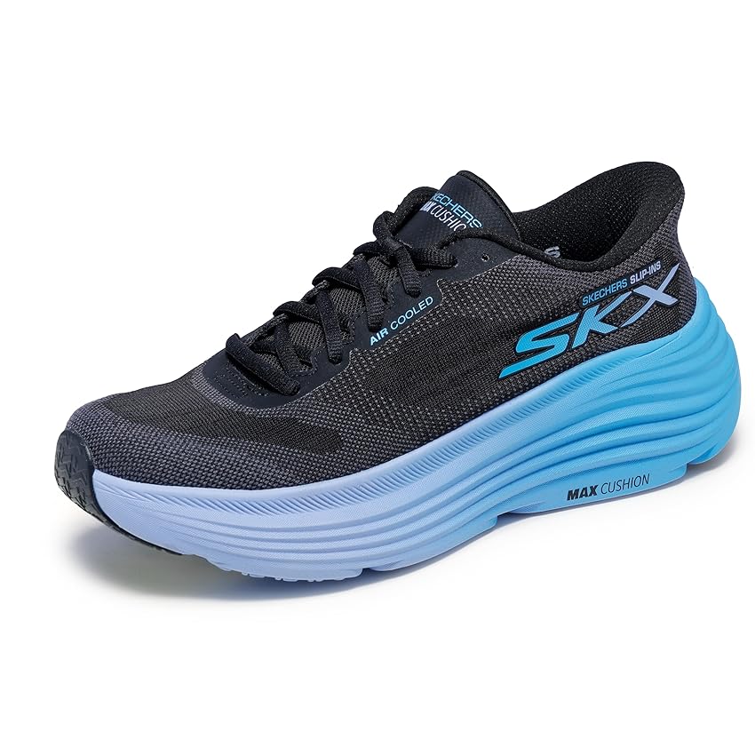 Skechers Max Cushioning Endeavour Hallandale - Sneaker da Donna, Senza Lacci, Mani libere, Nero/Blu, 36.5 EU