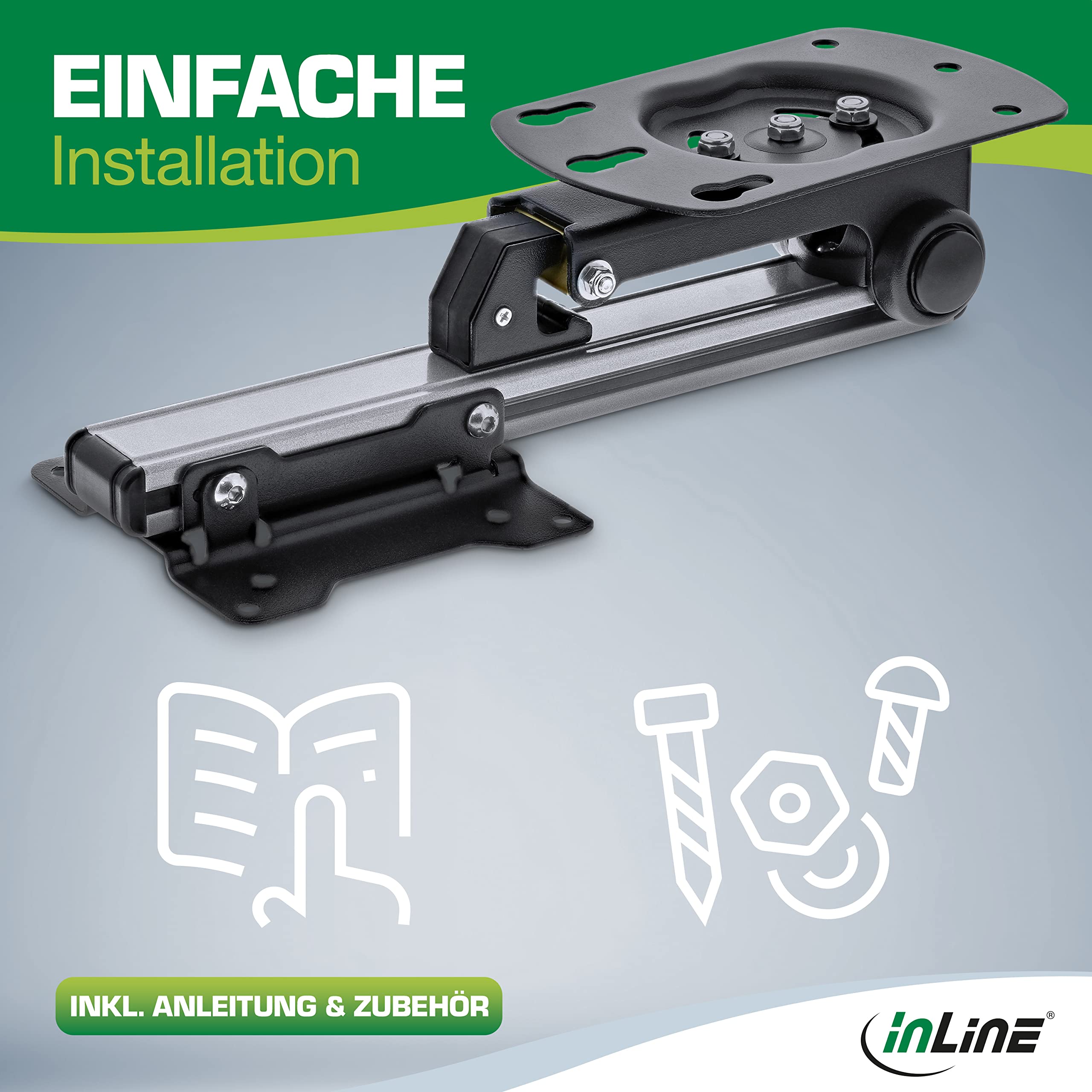 InLine – Unterschrank Monitor Halterung, klappbare Deckenhalterung für TV & Fernseher bis 27 Zoll (68cm), ideal für das Wohnmobil, VESA 75x75 und 100x100, bis max. 20KG, 23163A