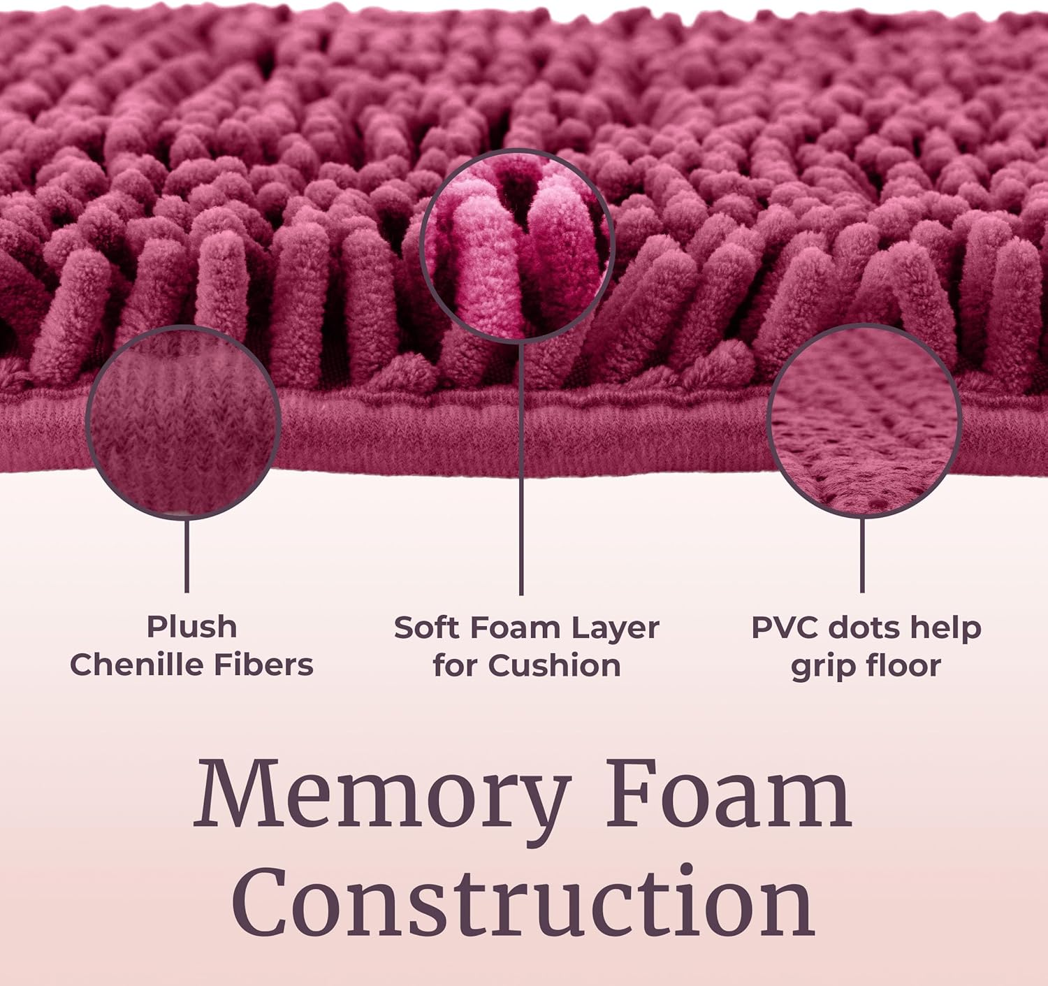 2 Piece Bathroom Rug Set - 32x21 Inch and 24x17 Inch Memory Foam Bath Mats with Chenille Shag Top for Stylish Bathroom Decor - Machine Washable Bath Rugs Set of 2 by Lavish Home (Pink)