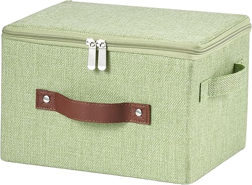 Contenedores de almacenamiento con tapa con cremallera, de tela de lino y algodón, plegables, lavables, para armario, estantes, organizador de ropa,