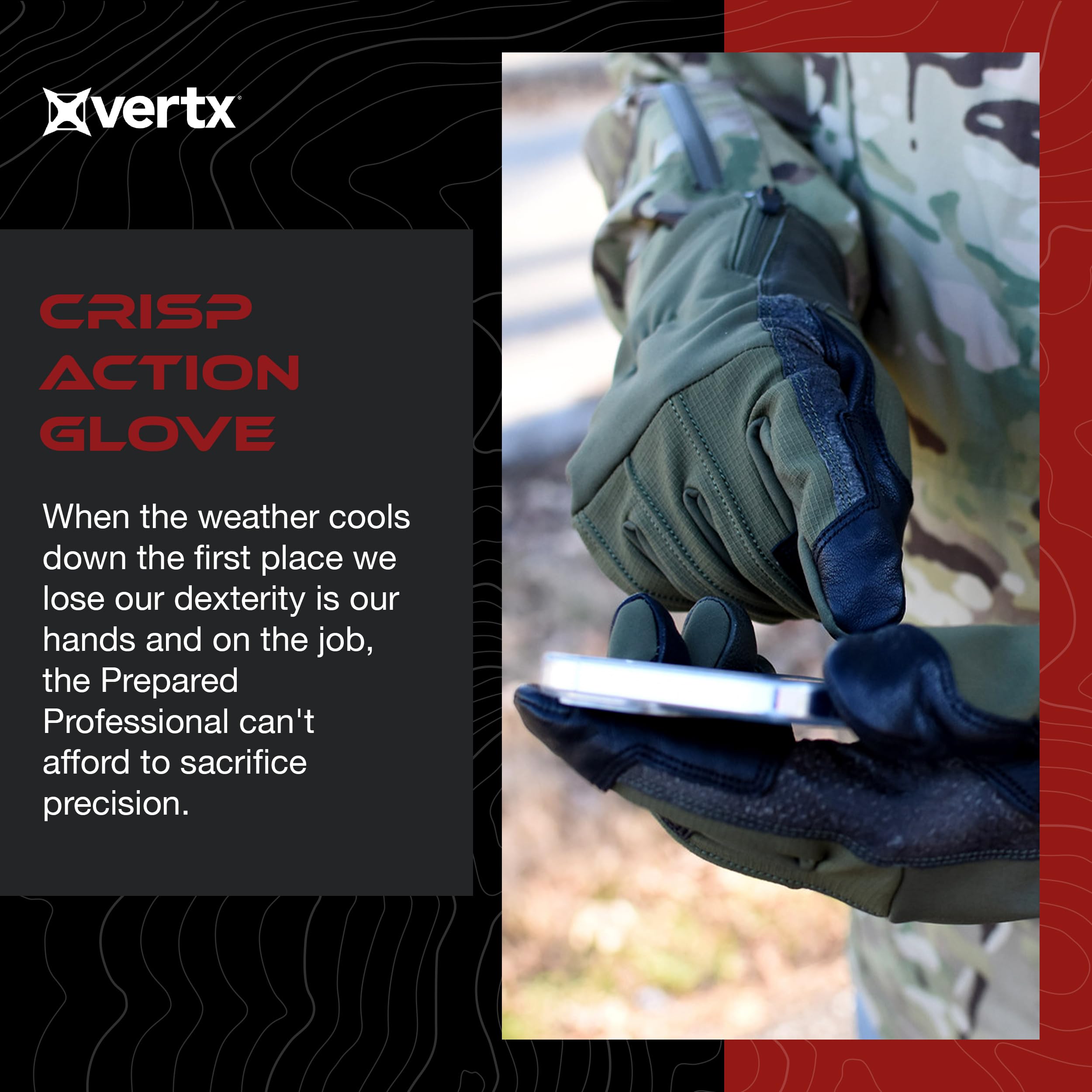 Vertx Crisp Action Mens Tactical Gloves, Water Resistant Breathable Gloves for Hunting Survival Outdoor Gear, Touch Screen Compatible, Urban Grey, Medium