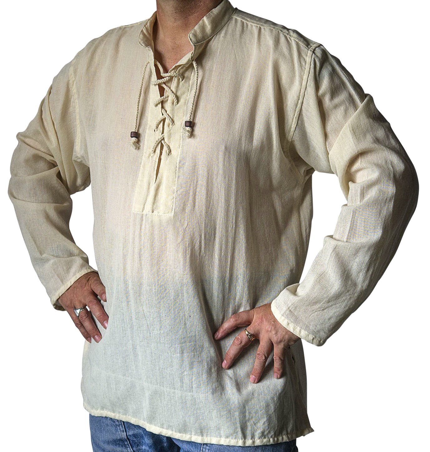 NATURAL FLOW Fair Trade Hippy Boho Cotton Festival Gothic LARP Pirate Day Kurta Shirt (Small)