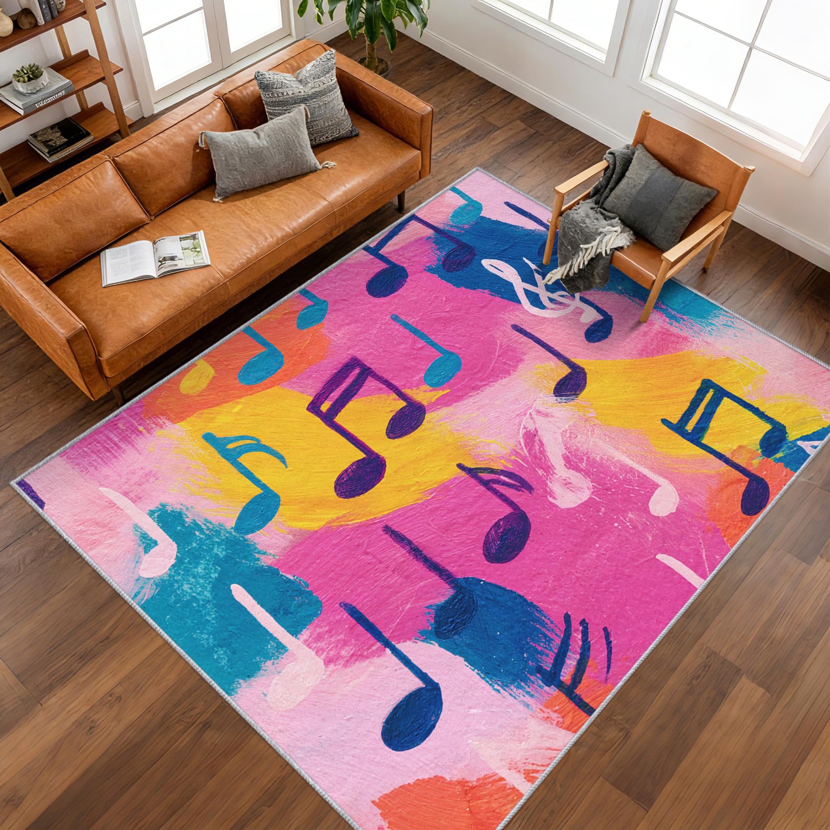 Générique Tapis Salon Note de Musique Colorée, Tapis Chambre Musical, Doux Flanelle Poil Court 80x150 cm - Lavable Antidérapant Paillasson H-89