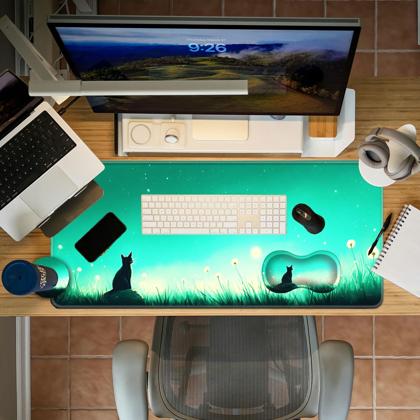 Lot de 3 tapis de souris avec support de poignet de souris et dessous de verre, tapis de souris ergonomique et antidérapant en mousse à mémoire de forme, accessoires de bureau pour la maison