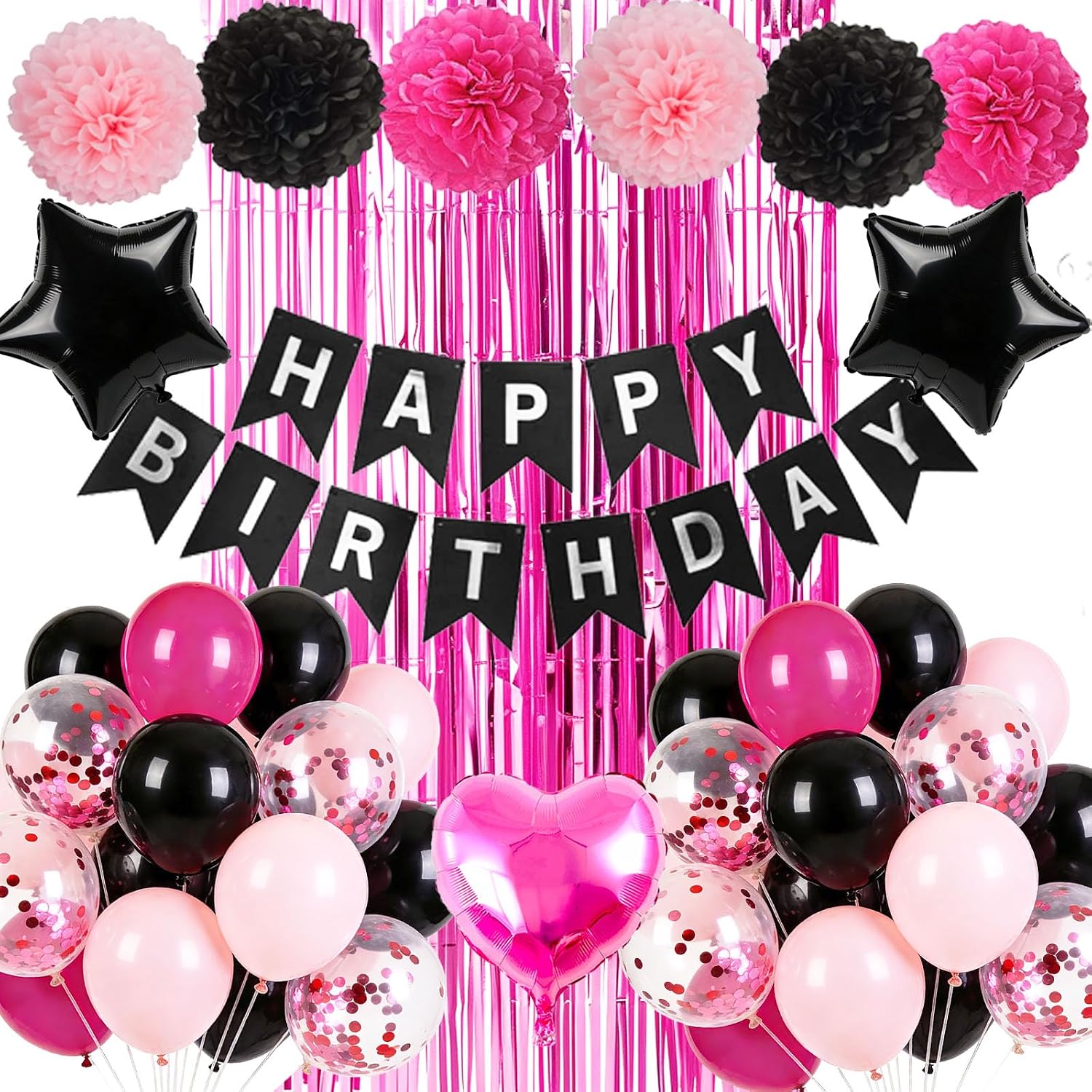 Amazon.com: Pink and Black Birthday Decorations for Women, Happy