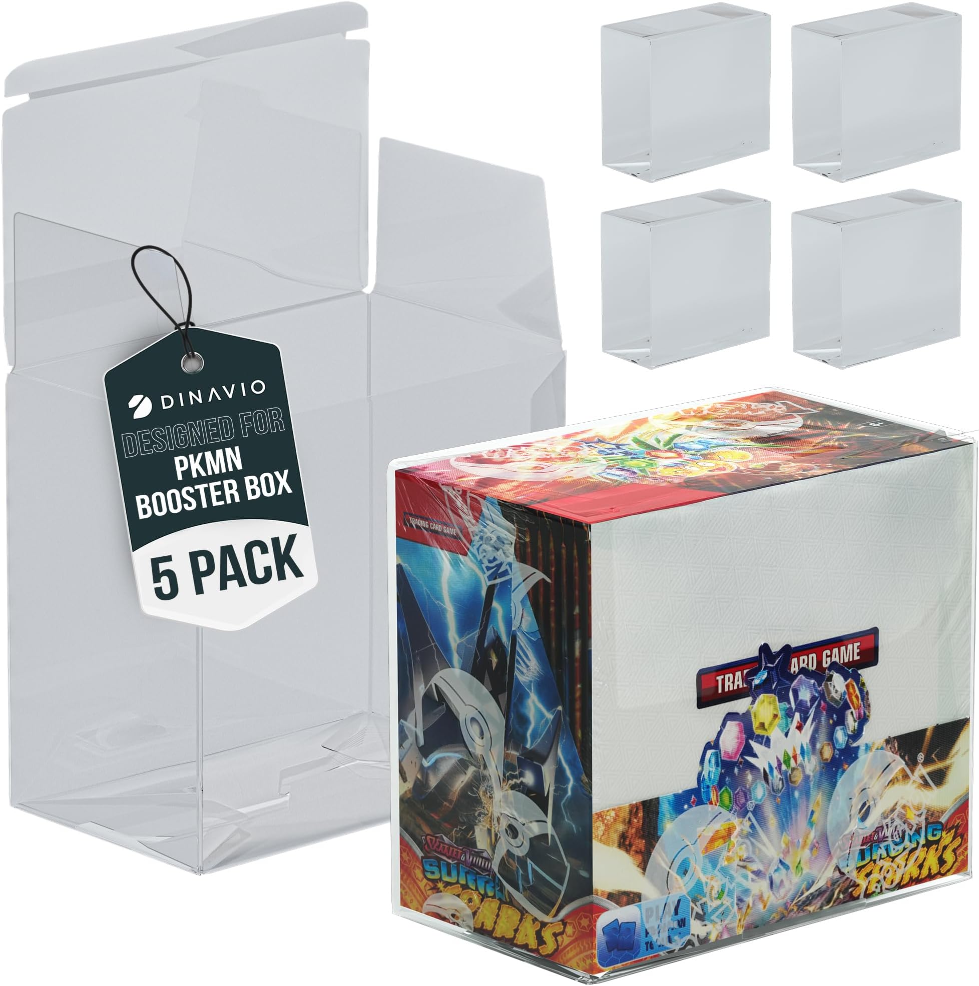 Dinavio Crafthouse PET Plastic Pokemon Booster Box Case - Pokemon Booster Box Display Case Protector - Pokemon Storage Box - 0.5mm Thick Protective Pokemon Card Display Case (Pack of 5)