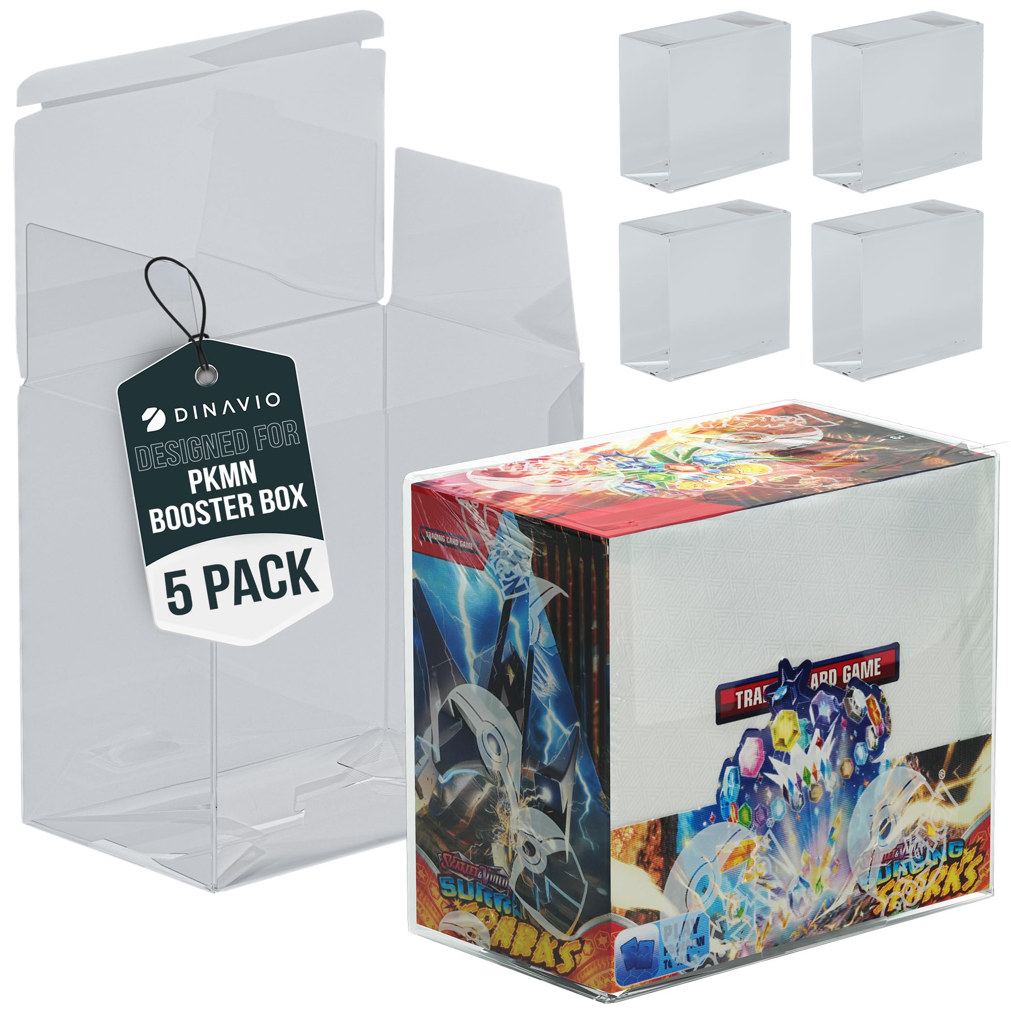Plastic PKMN Booster Box Protector 5 Pack - Booster Box Case Display Protectors - Compatible with English Modern PKMN Booster Boxes - 0.5mm Thick (Pack of 5)