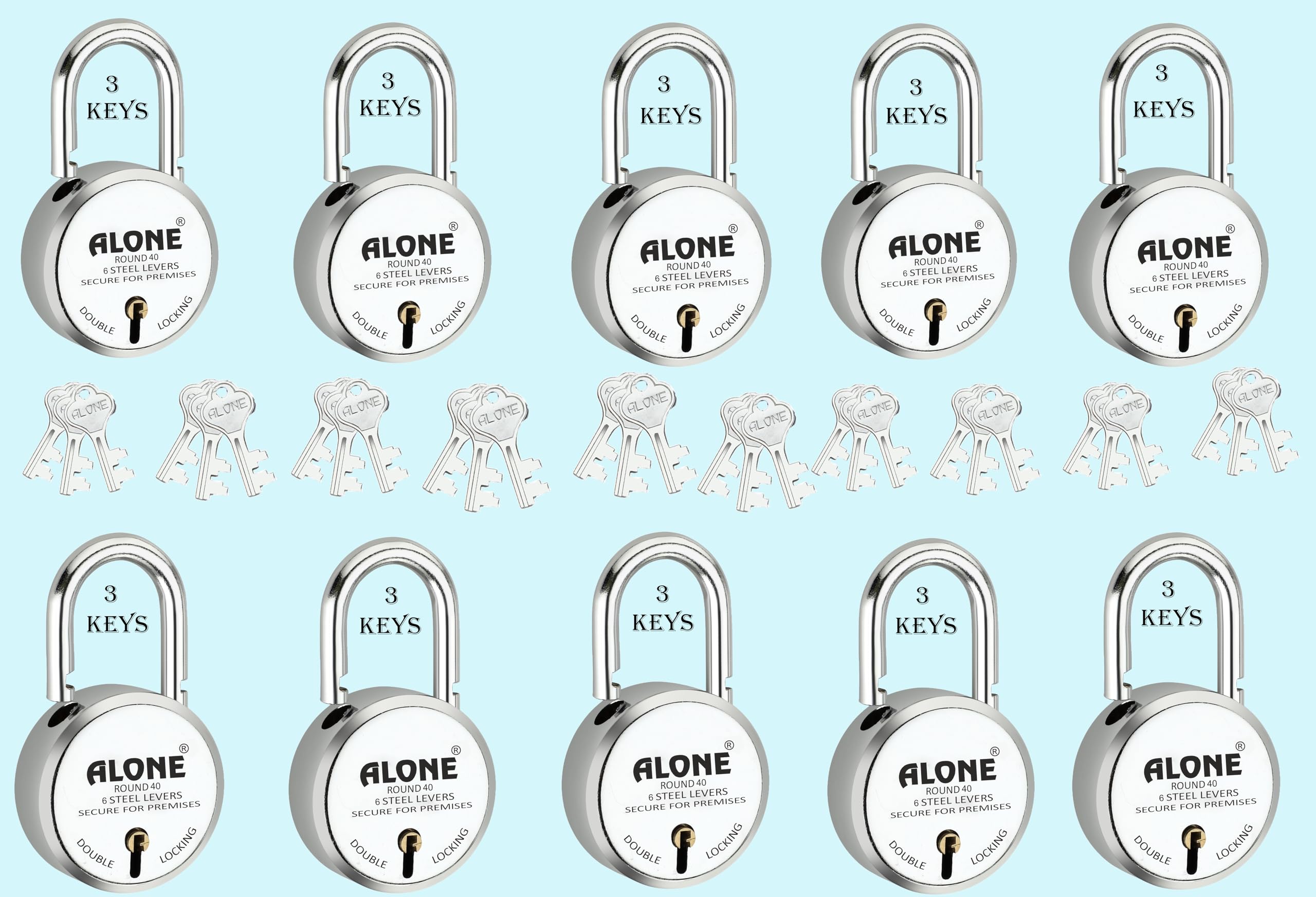 Alone Locks 40mm 3 Keys with Each 10 Padlocks | Double Locking 8 Levers | Lock and Keys for Bag Luggage Box Door | Padlock Chrome Finish Rust Proof (Pack of 10) (B0CGHTD7M7) Amazon Price History, Amazon Price Tracker