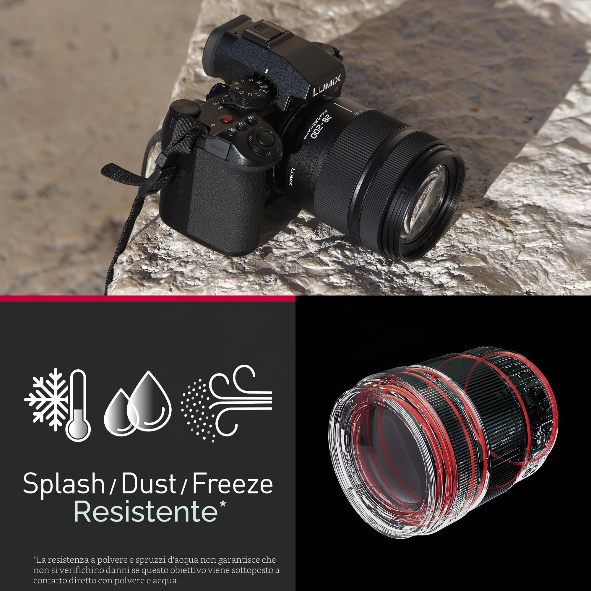 Panasonic Lumix S-R28200E 28-200 mm F4.0-7.1 Macro OIS, Obiettivo per Fotocamera Full Frame, Zoom Ampio e Lungo, Dual IS 2, Resistente a Polvere/Schizzi/Gelo, Ottimo per Video 4K, Nero