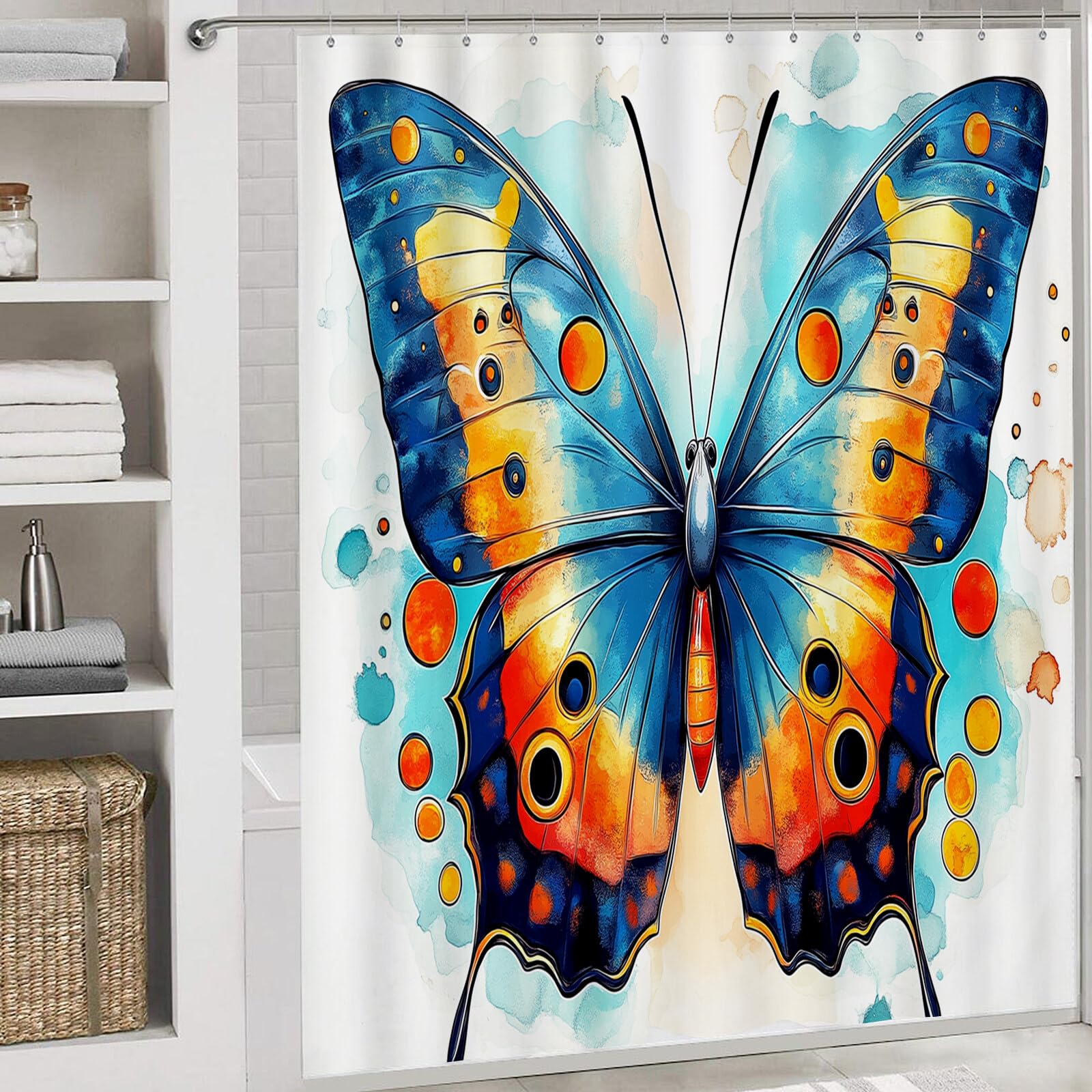 Magnifique Papillon Rideau De Douche, Insectes Fantastiques Material Resistente Al Agua Durable Estampa Digital, Turquoise