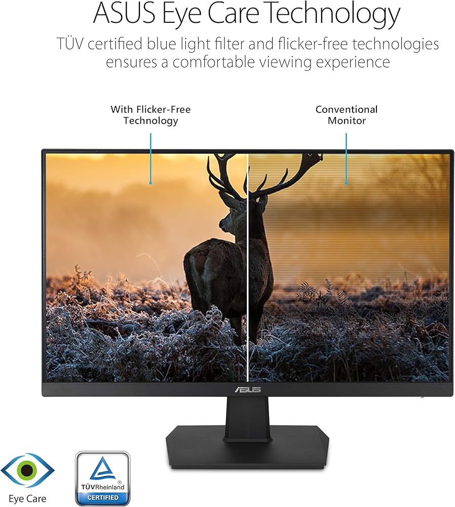 Asus VA24EHE 23.8” Monitor, 1080P, Full HD, IPS, 75Hz, HDMI D-Sub DVI-D, Adaptive-Sync / FreeSync, VESA wall mountable, Eye Care, Flicker-free and Low Blue Light thumbnail 5
