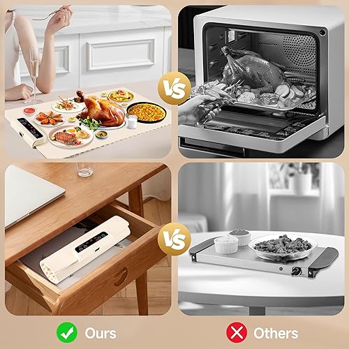 Miniatura 2 de Tapete de calentamiento de alimentos plegable para alimentos con control de temperatura ajustable, moders de tiempo, función de bloqueo, bandeja de