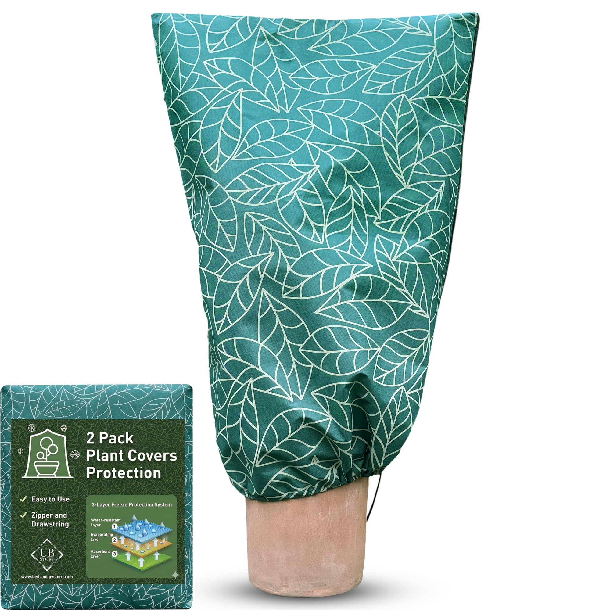 Lot de 2 Housse Hivernage 80x120 cm Vert Sac de Protection Plantes Exterieur Contre Gel Cordon Serrage Zipper
