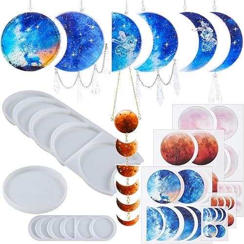 Moldes de silicona de resina epoxi de fase lunar para colgar en la pared, posavasos, llavero, fundición de joyas, decoración bohemia del hogar, con