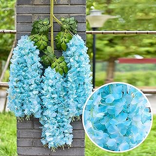 WEISPARK Wisteria Hanging Flowers - 12 Pieces 3.75 Feet/Piece Artificial Wisteria Vine Fake Ratta Hanging Garland Silk Flowers for Home Party Wedding Decor