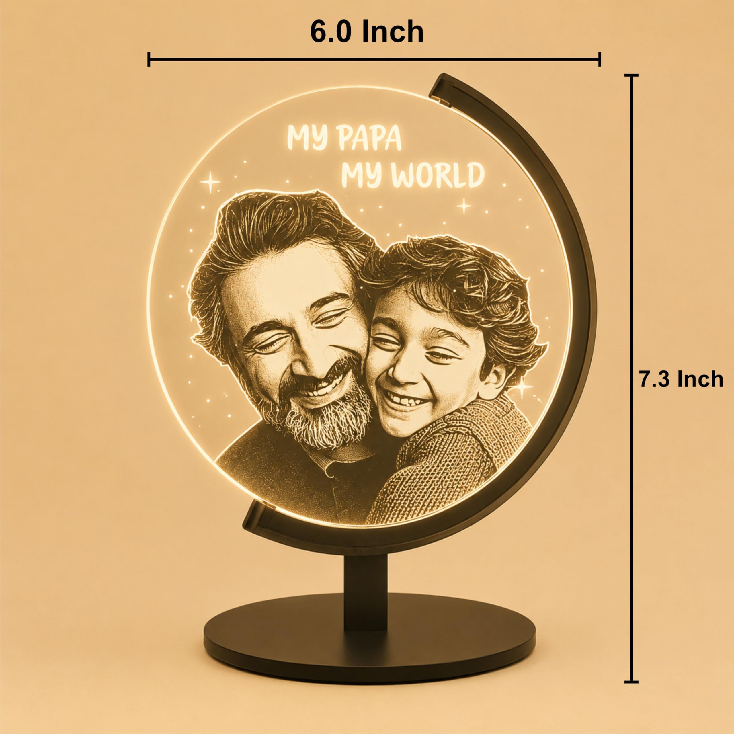 ZOCI VOCI Personalized “My Papa My World” Love Lamp, Circular LED Photo Lamp for Papa, Birthday Gift for Dad, Birthday Gift for Father, Personalized Gift for Men 2