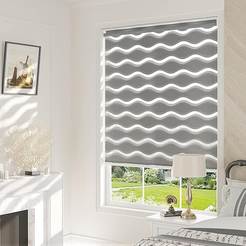 Miniatura 4 de No Tools No Tools - Persianas de doble capa sin cordones con diseño de cebra, para ventanas de filtrado de luz, para día y noche, aptas para