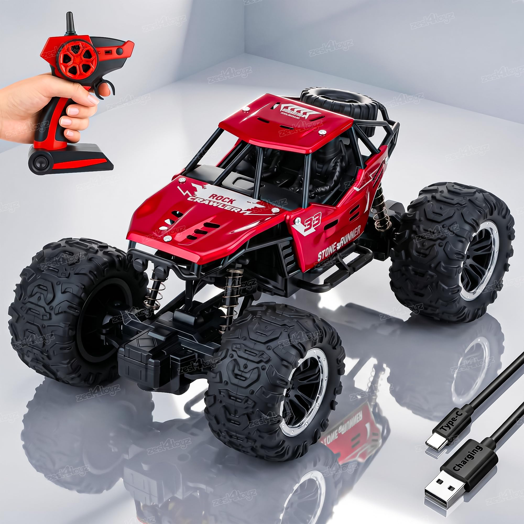 Zest 4 Toyz Remote Control Car Toy for Kids | Rock Crawler Monster Truck Drift RC Car | 100+ft Range 2.4GHz Remote | Rechargeable Battery | Type-C USB | Off-Road Climbing Racing Car | Birthday Gift-image-29
