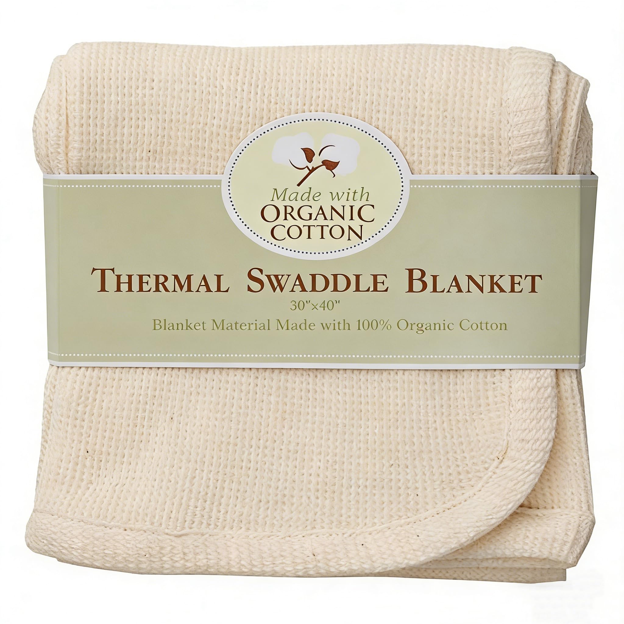 30" X 40" Thermal/Waffle Swaddle Blanket Made with Organic Cotton, Natural Color, Soft Breathable, for Boys and Girls