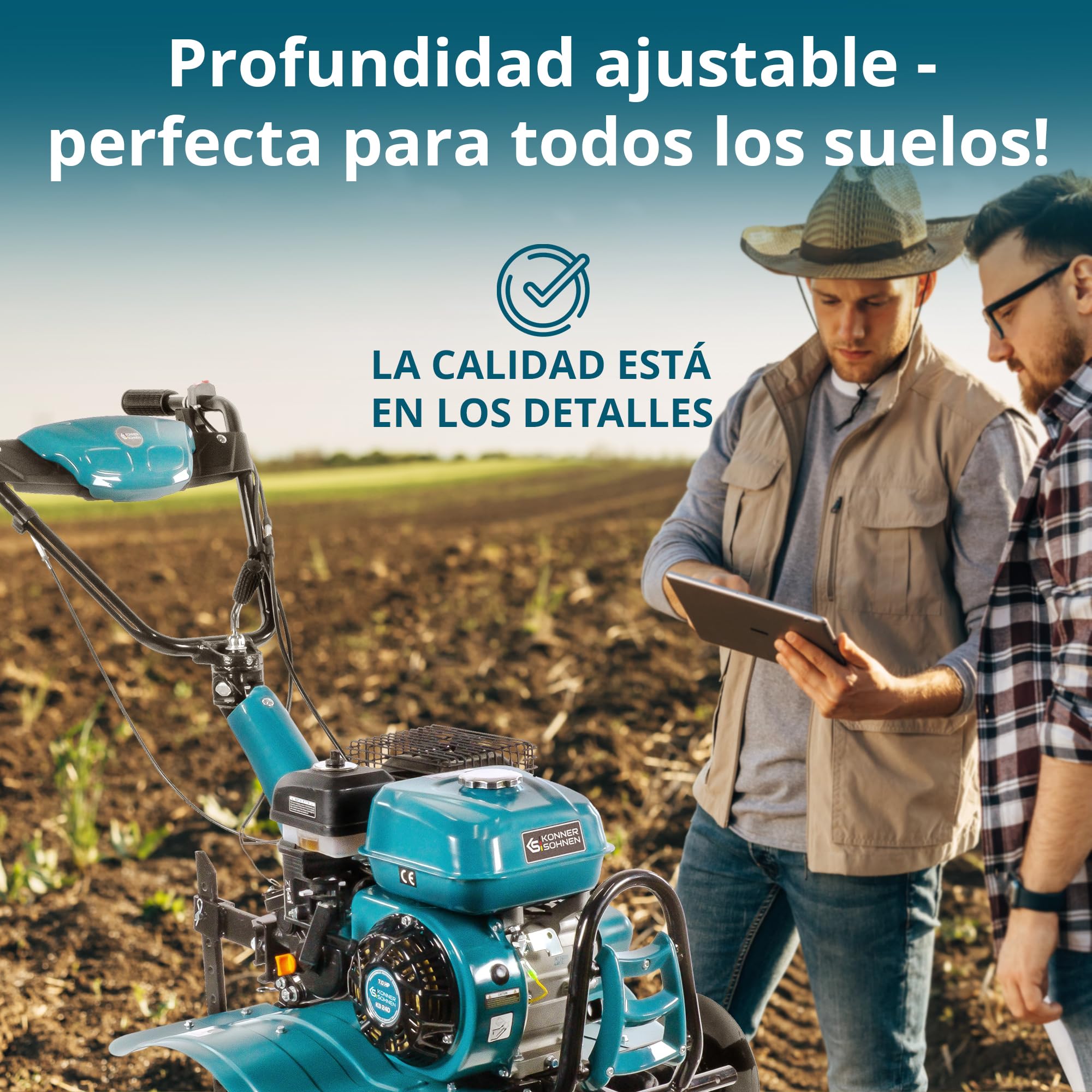 Könner & Söhner KS 7HP-950S - Azada de Gasolina, fresadora de jardín, accionamiento por Cadena, fresadora de Sable forjada, 2 Marchas hacia adelante, Marcha atrás, Ancho de Trabajo de 108 cm