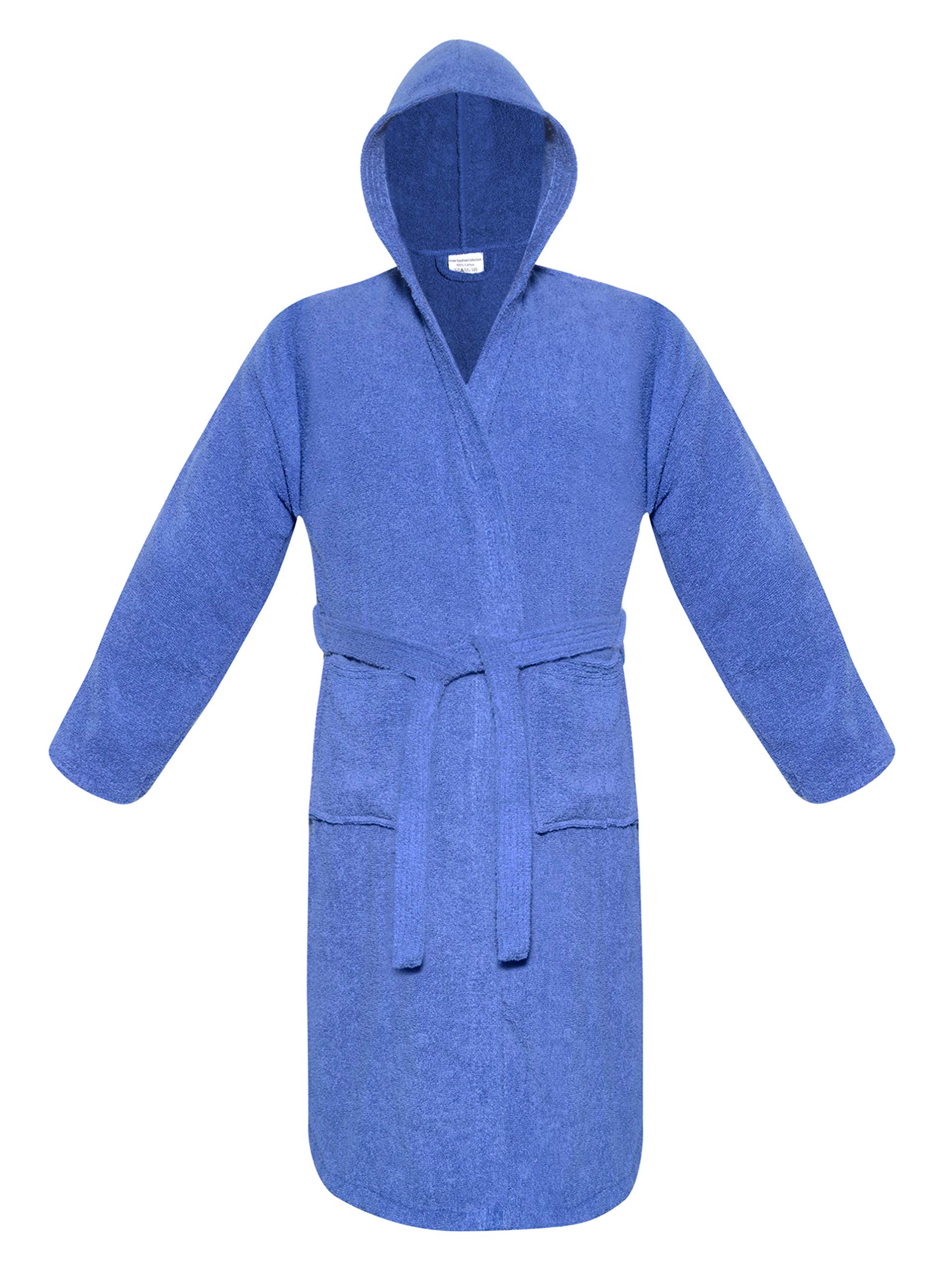 A & B Traders Women's Blue Bath Robe Night Gown House Coat Hooded And Shawl Collar For Men Zero Twist Egyptian Cotton Super Soft Fluffy (, Hooded)
