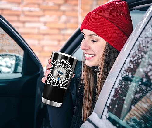 Miniatura 5 de PREZZY This Human Belong To Poodle - Vaso para el Día del Padre, para los amantes de los perros de hijo e hija, vasos con tapa de 20 onzas, taza de