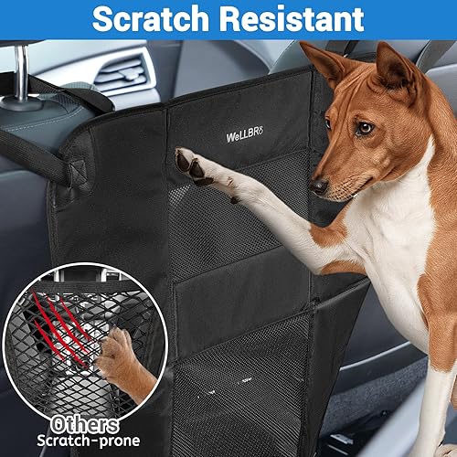 Miniatura 6 de Wellbro Barrera de Asiento Trasero para Perros en Coche, Barrera de Nylon Acolchada y Duradera para Mascotas, Barrera de Viaje para Vehículos con 2