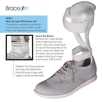 Brace On AFO Swedish Drop Foot Stabilizer, Ankle Support, Men, Left | Moldable Trimmable Footplate, Adjustable Hook and Loop Closures, Low-Profile Frame, Fits Inside Compatible Shoes