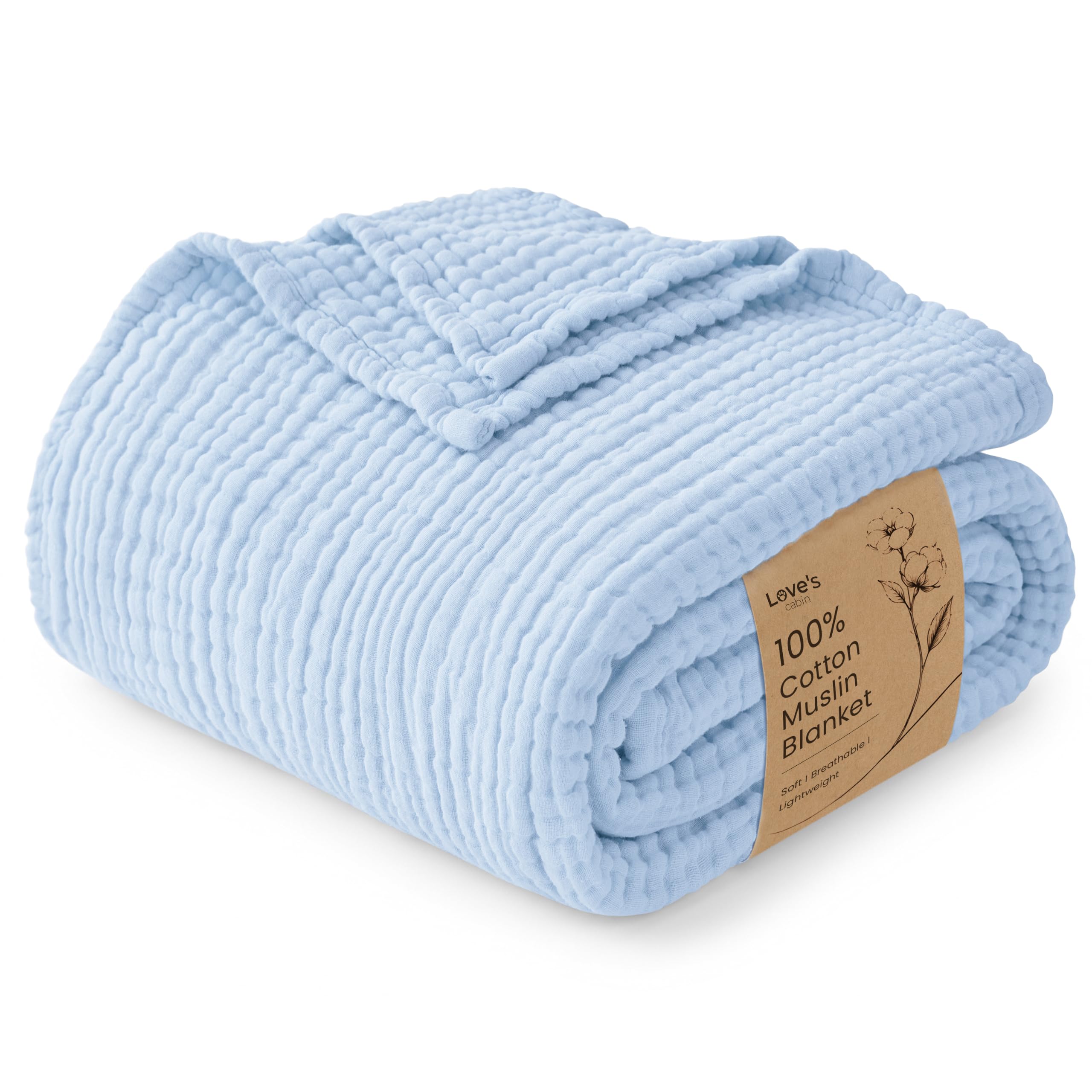 Love's cabin 100% Cotton Muslin Blanket Twin Size for Bed, Sky Blue — image 1