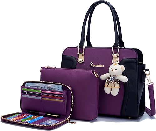 Soperwillton Bolsos de mano para mujer, bolsas de hombro, cartera, bolsa de mano, juego de 3 piezas