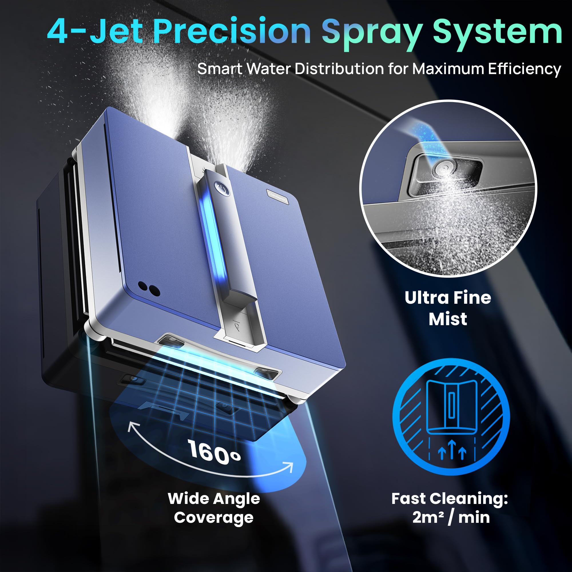X9 Pro (EN) Nettoyeur de vitres électrique – Robot nettoyeur de vitres intelligent avec fonction de pulvérisation 4 voies, navigation précise, détection des bords, statut LED, fonctionnement