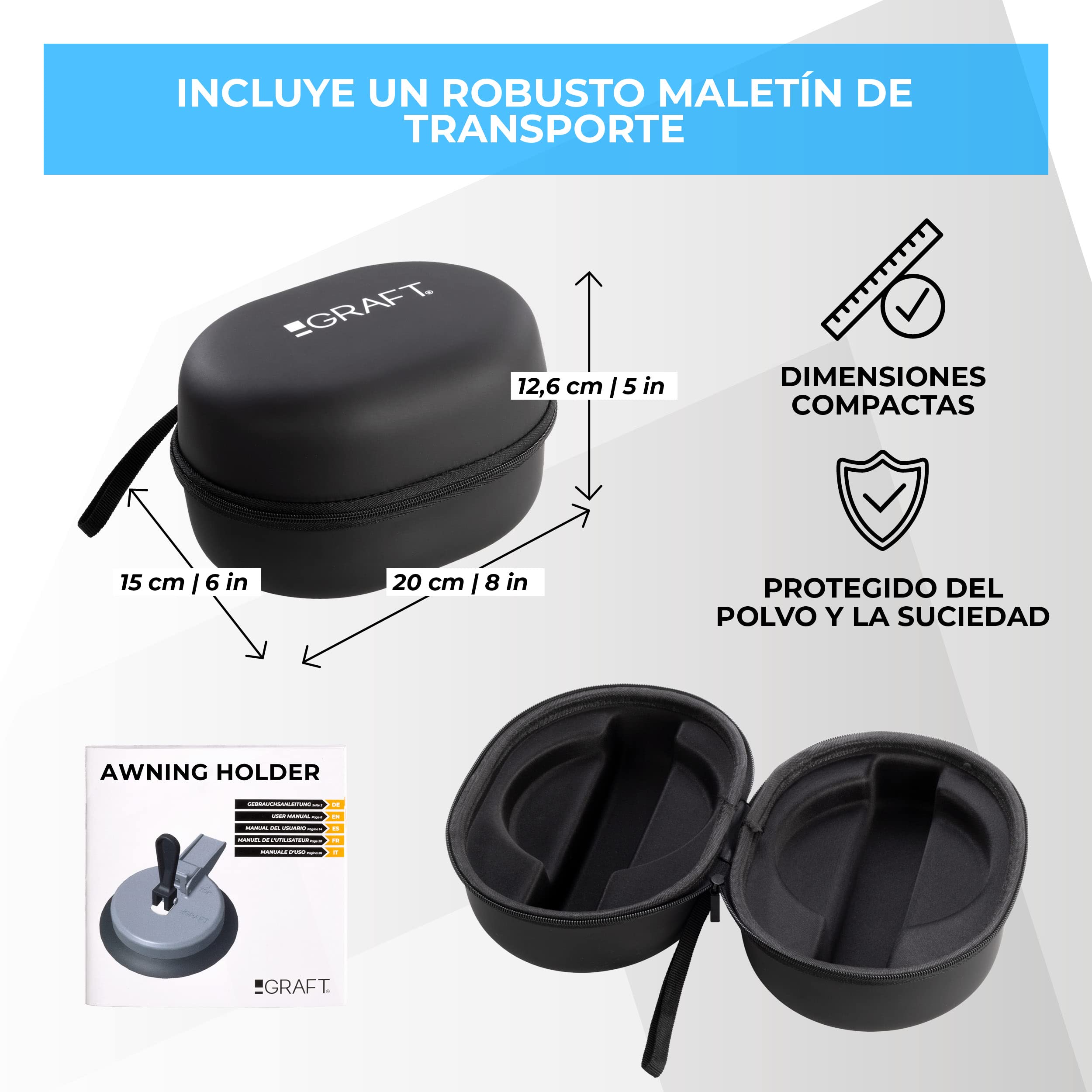 Graft Soporte para toldo (2 Piezas) | Soporte pie de toldo | Soporte pie de toldo para Camper, Autocaravana, Caravana | Adecuado para pie de toldo Thule, Fiamma y DOMETIC | Accesorios para toldo