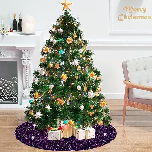 Miniatura 2 de FOTSHARER Falda de árbol de Navidad morada de 46 pulgadas, falda bordada de terciopelo para árbol de Halloween, falda de base de árbol de Halloween