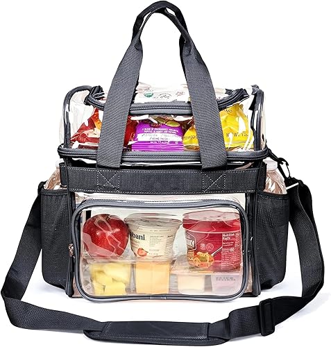 TACVEL Mochila transparente resistente, bolsa transparente duradera, Bolsa de almuerzo mediana, color negro, Ajustable