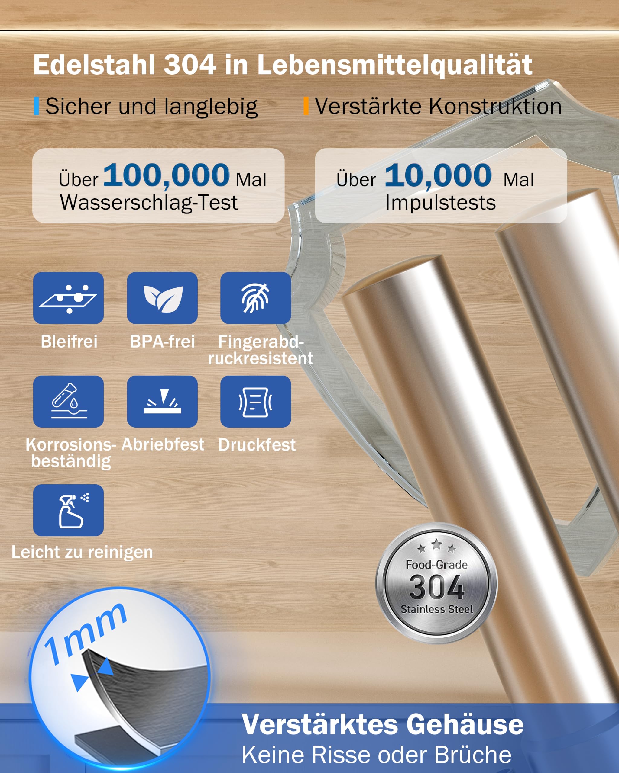 Frizzlife UDS99-S Untertisch-Wasserfiltersystem, 8-stufige Wasserfilterung mit Direktanschluss, 0,5 Mikron, reduziert 99,99% Blei, Chlor, Schwermetalle, Kalk und Kalkstein, Edelstahl，Blaue Ausgabe