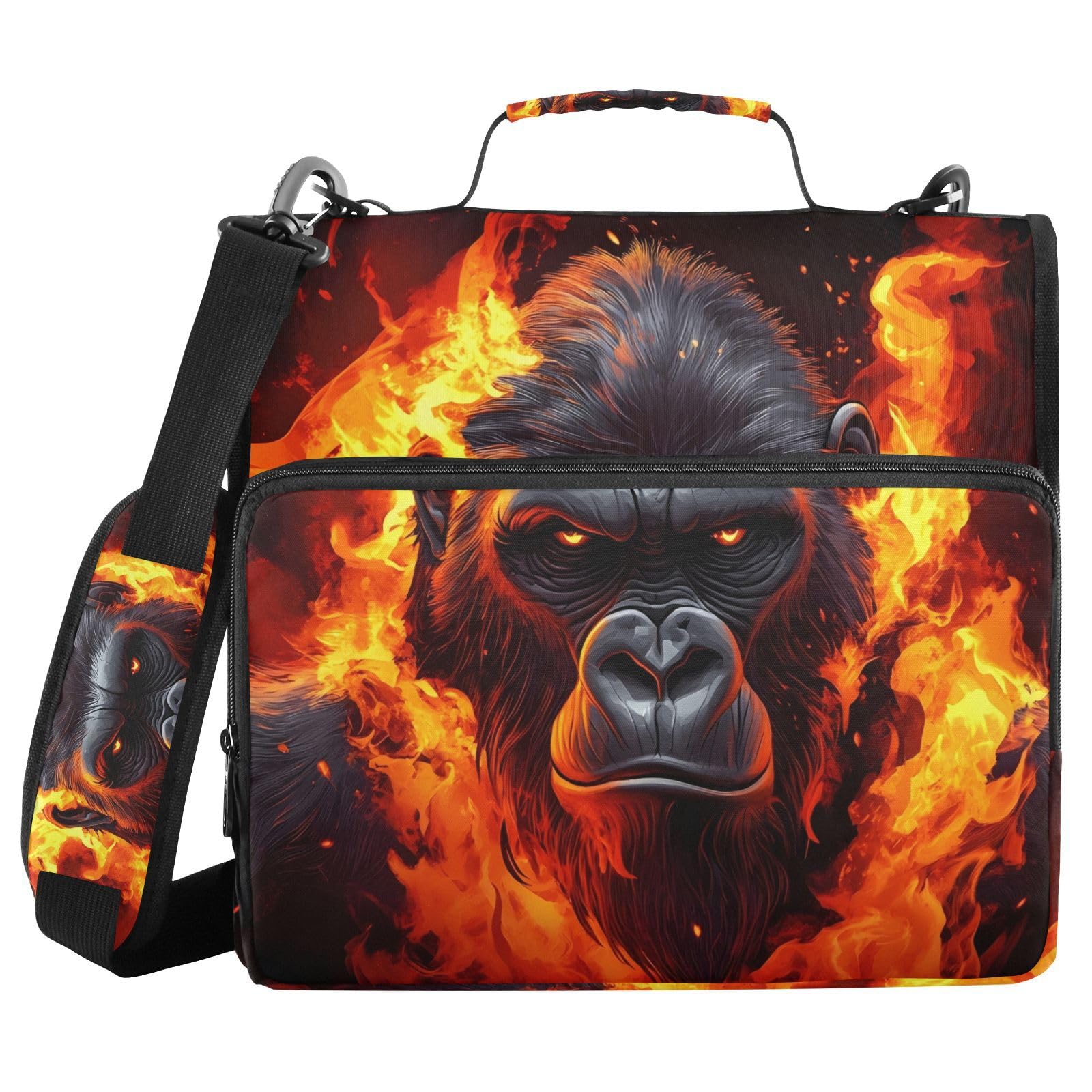 3 Ring Zipper Binder with Shoulder Strap Fierce Gorilla King Kong 1.5 inch Binders Keeper Large Capacity Multi Pockets for School Office Supplies