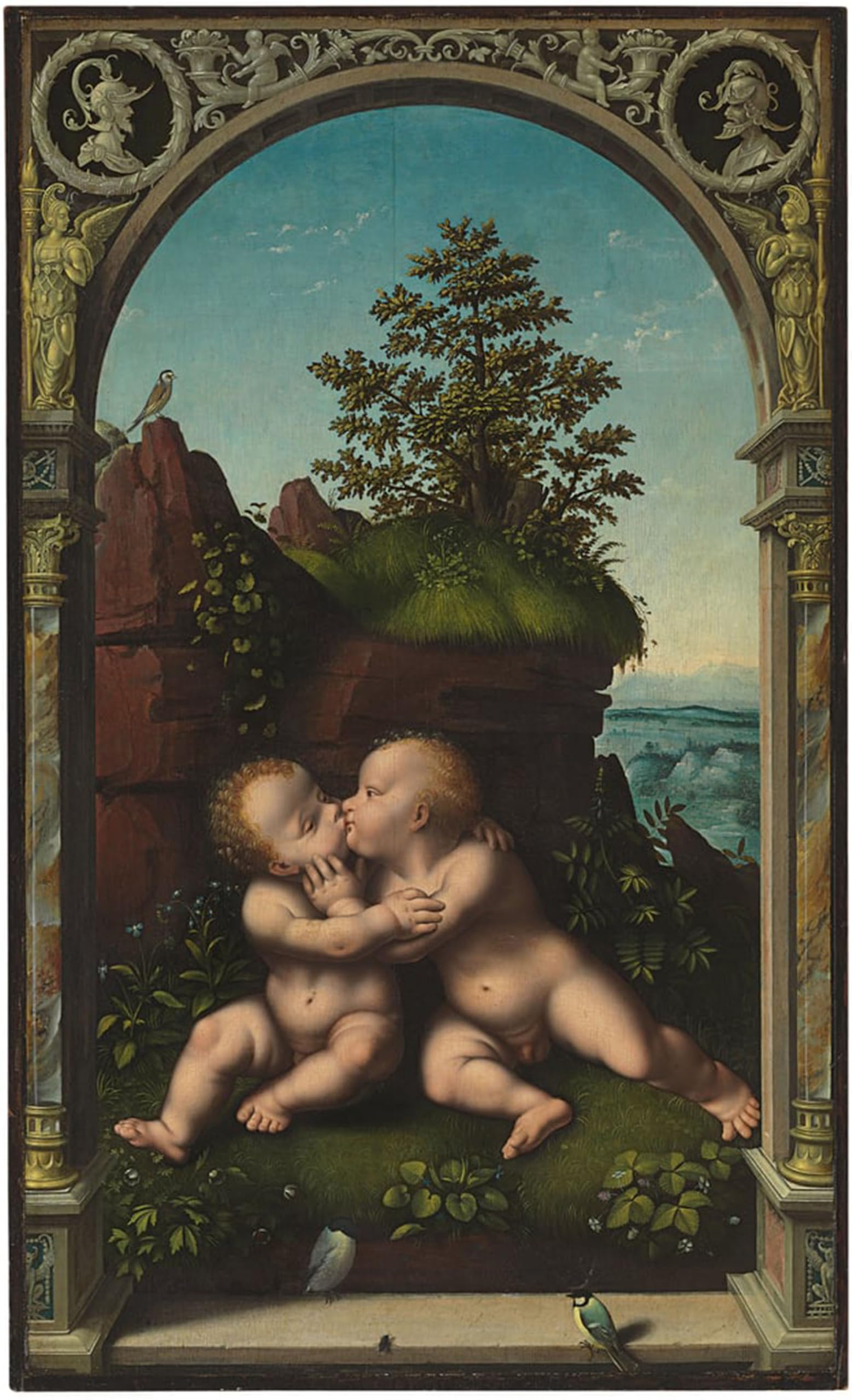 POSTERIIk Vintage Classic Picture Landscape Artwork the Infant Christ and Saint John the Baptist As Children Embracing in a Landscape by Joos Van Cleve for Office Home Decor 60x90cm