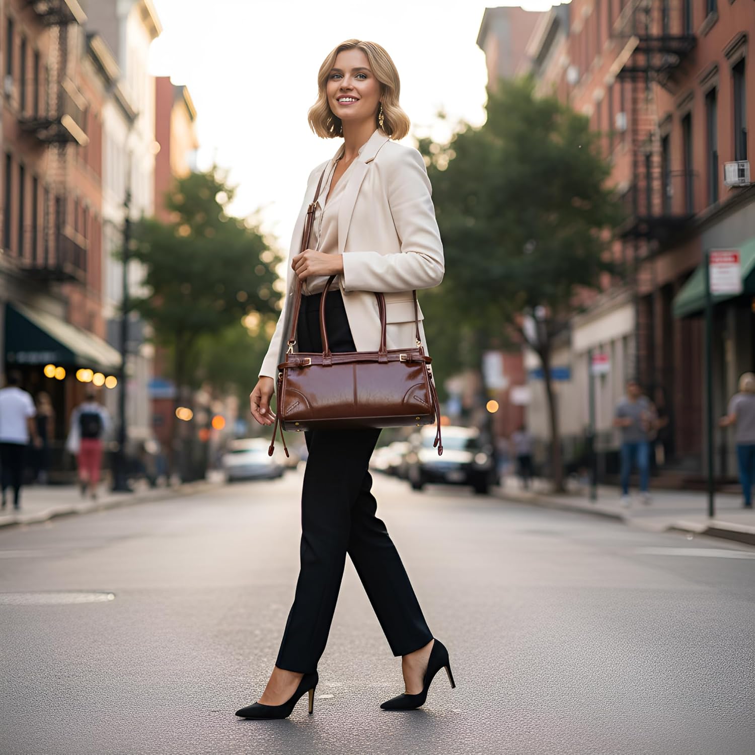 Women’s Shoulder Bag – Structured, Soft Faux Leather Crossbody Purse, Medium Capacity, Detachable Long Strap | Soft, Zipper Closure - Image 2