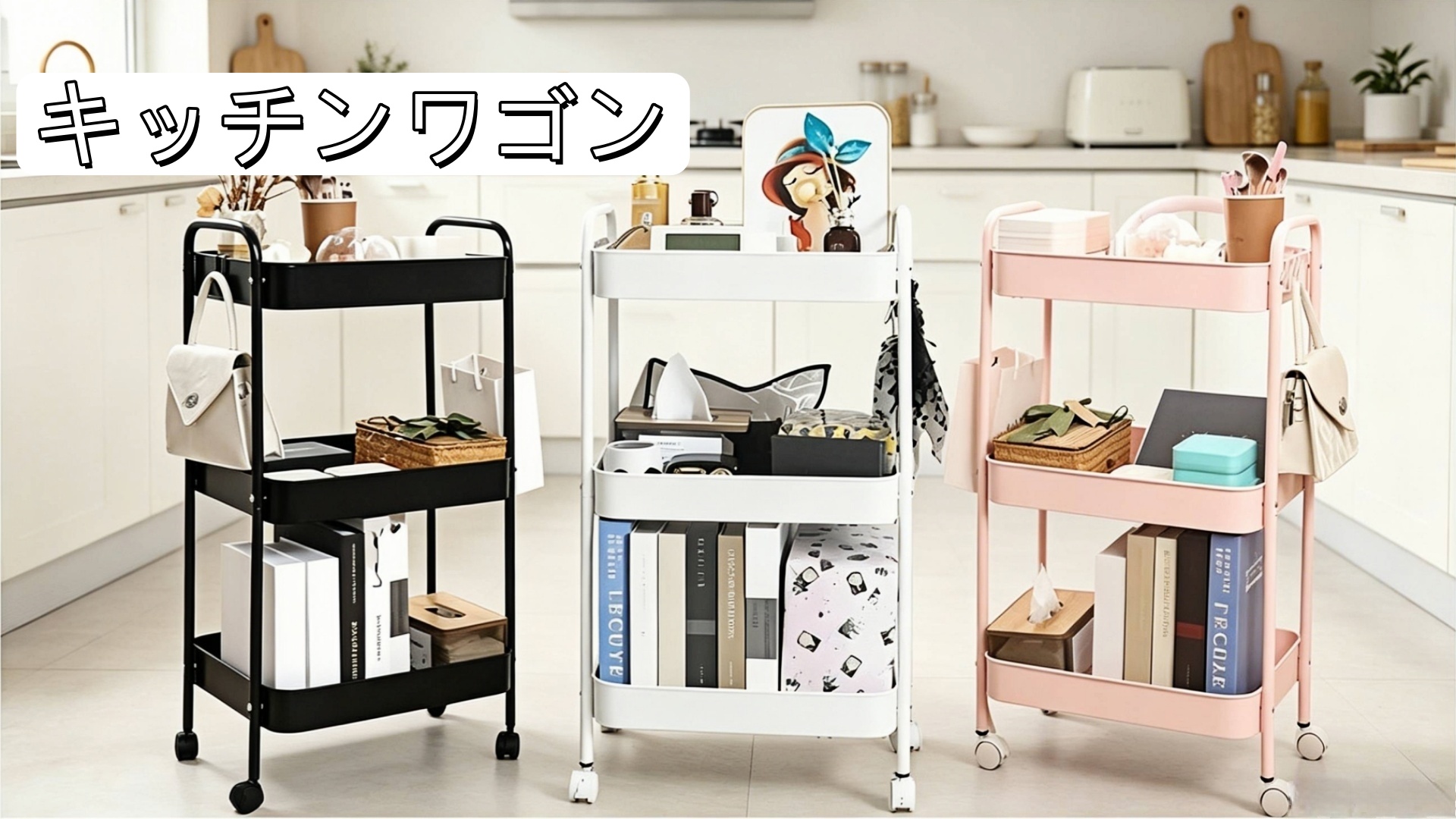 Amazon.co.jp: Ufriandzキッチンワゴン ピンク 3段収納ラック 可愛い