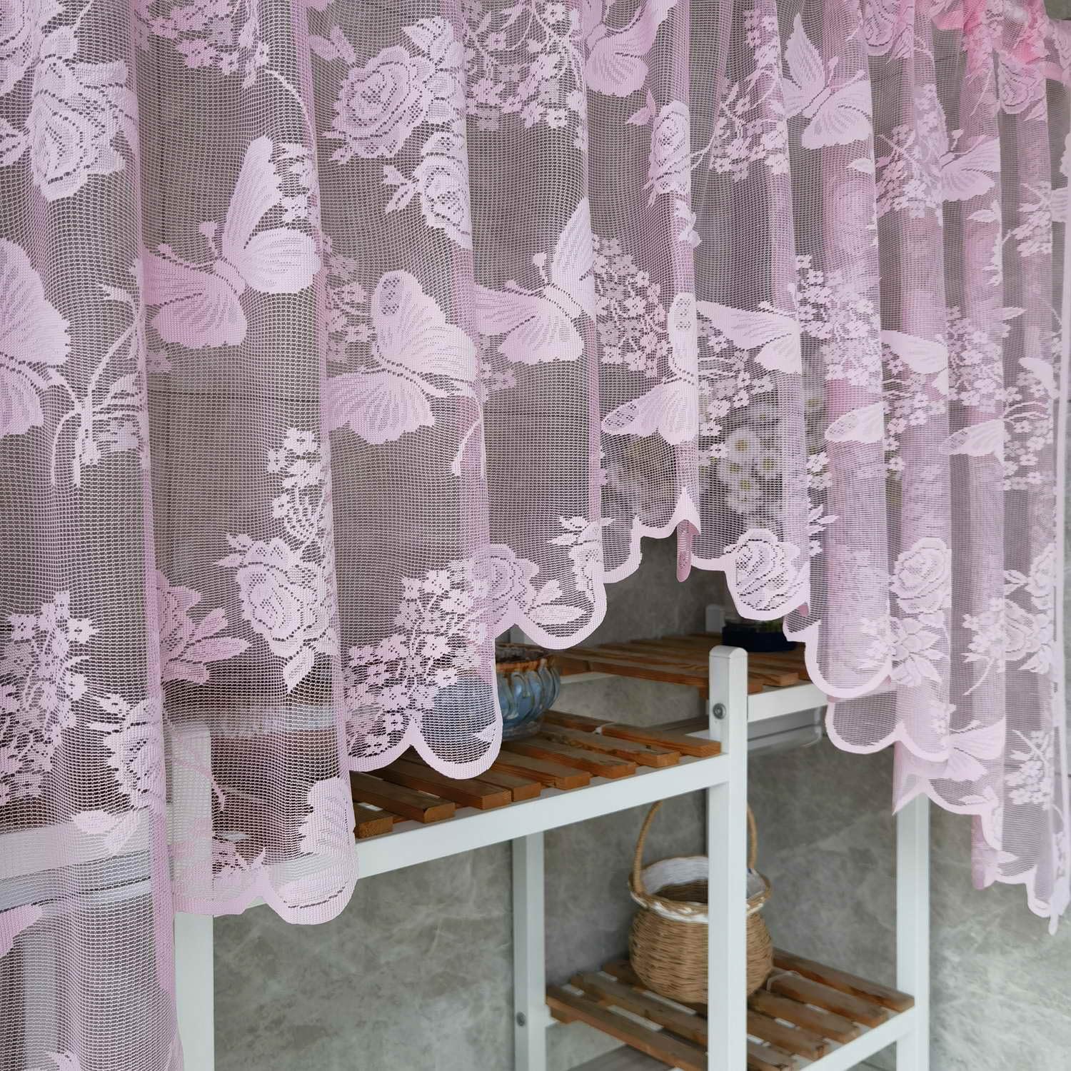 Amazon.co.jp: ピンク レース シアーカーテン バランス キッチン