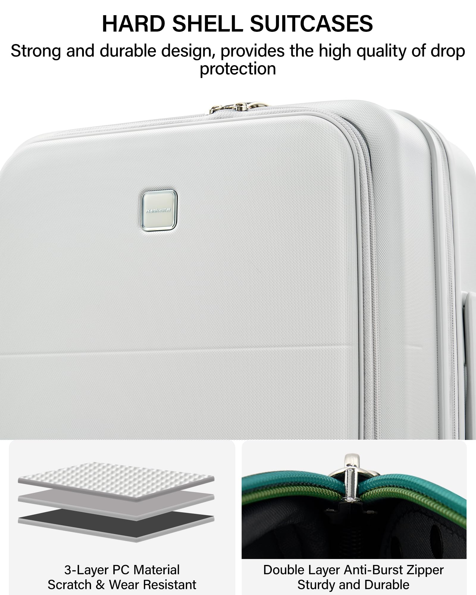 Hanke Equipaje extensible de apertura superior con portavasos y puertos USB, Blanco ahumado., Expandable 24 Inch, Equipaje de apertura superior con portavasos y puertos USB