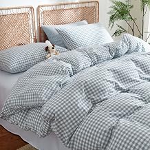 Nayoroom Cotton Gingham Duvet Cover Set Queen Blue White Plaid Bedding