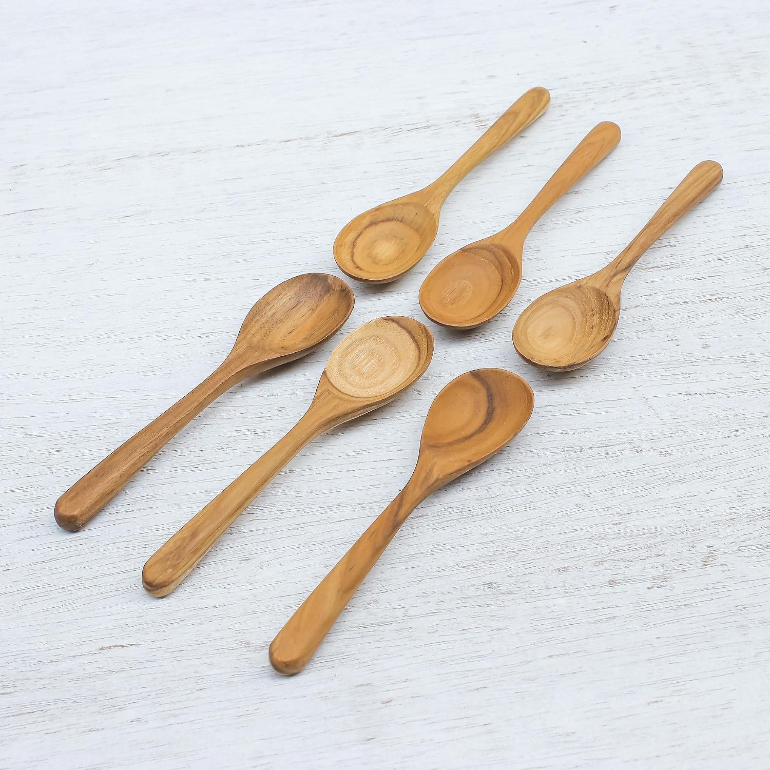 NOVICA Artisan Handmade Teak Wood Dessert Spoons from Thailand Set of 6 Brown Tableware Serveware Serving Utensils [ 5.75in L x 1.4in W x 0.4in D] ' Sweet Nature' Set of 6