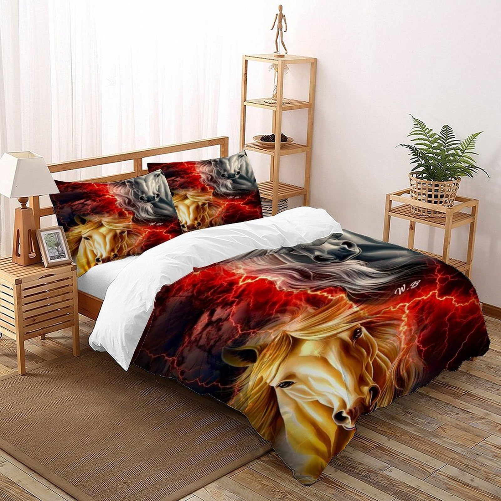 Housse de couette cheval motif 3D imprimé, parure de lit adulte double