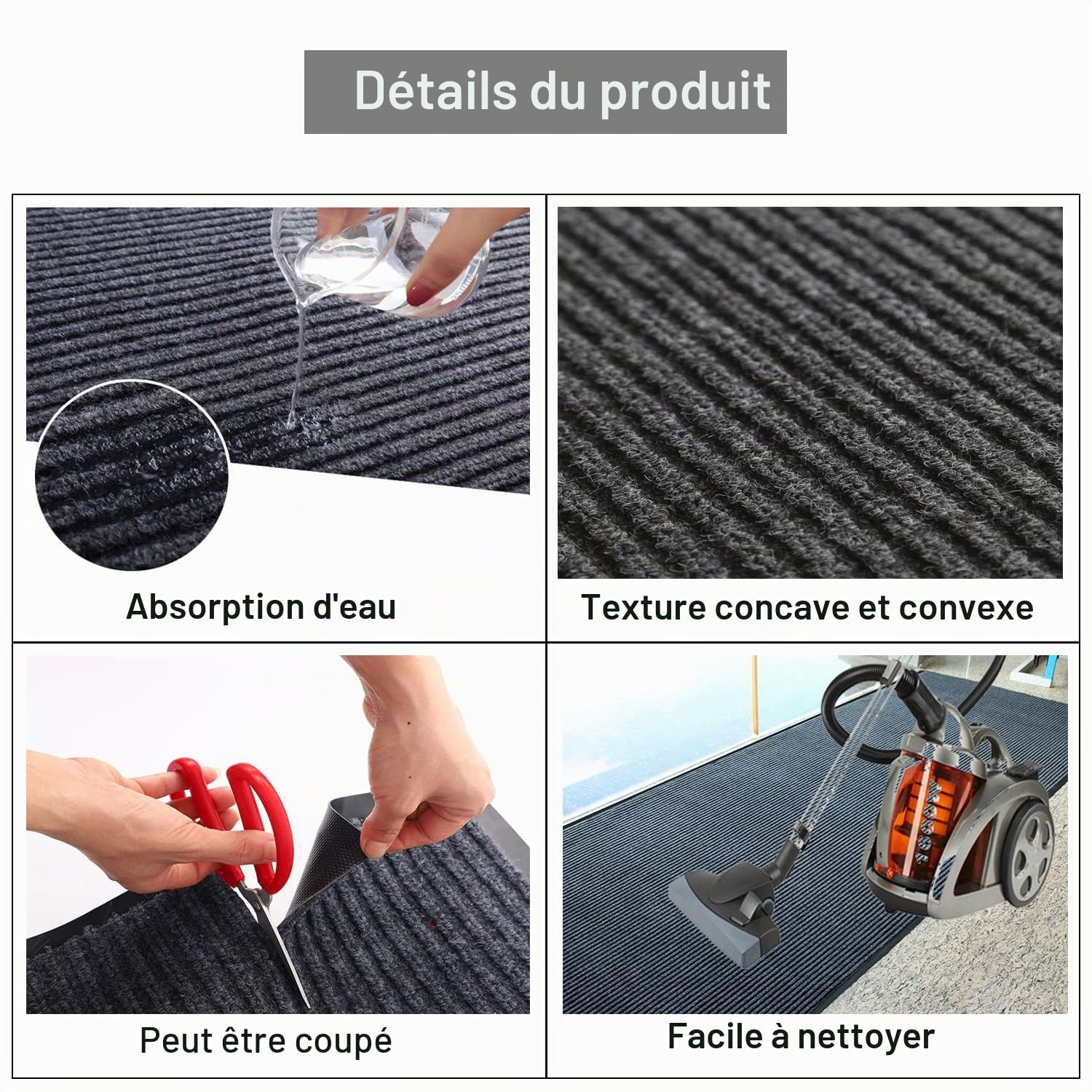 Nisorpa Tapis de couloir lavable et antidérapant avec envers en caoutchouc pour couloir, cuisine, salon - Gris - 300 x 90 cm